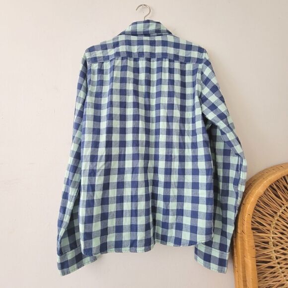 Abercrombie & Fitch Blue Gingham Muscle Button Down Flannel Shirt L - Picture 9 of 9